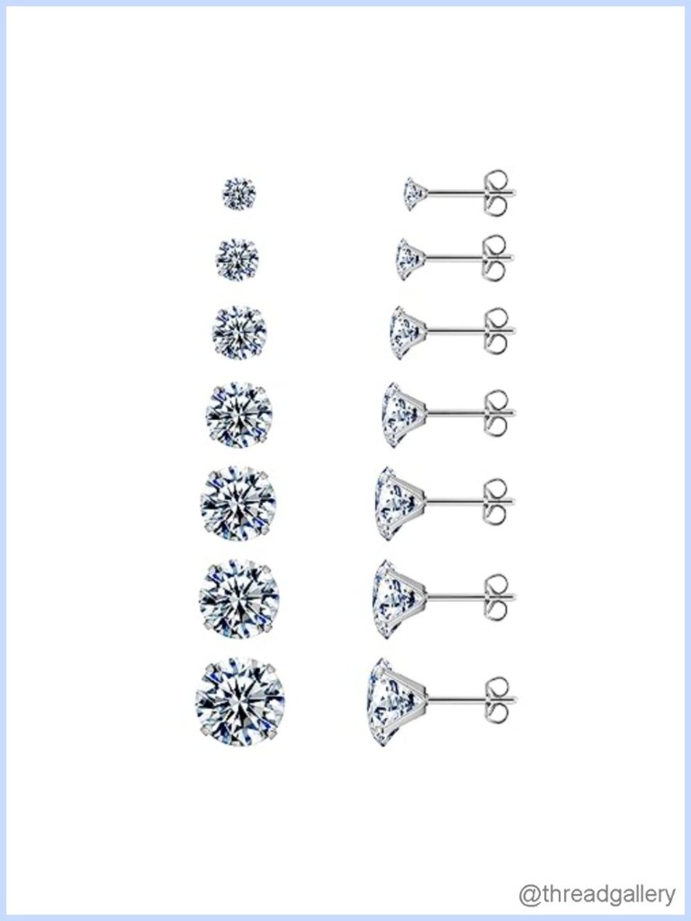7 Pairs Stud Earrings 925 Sterling Silver CZ 24K Gold Plated
